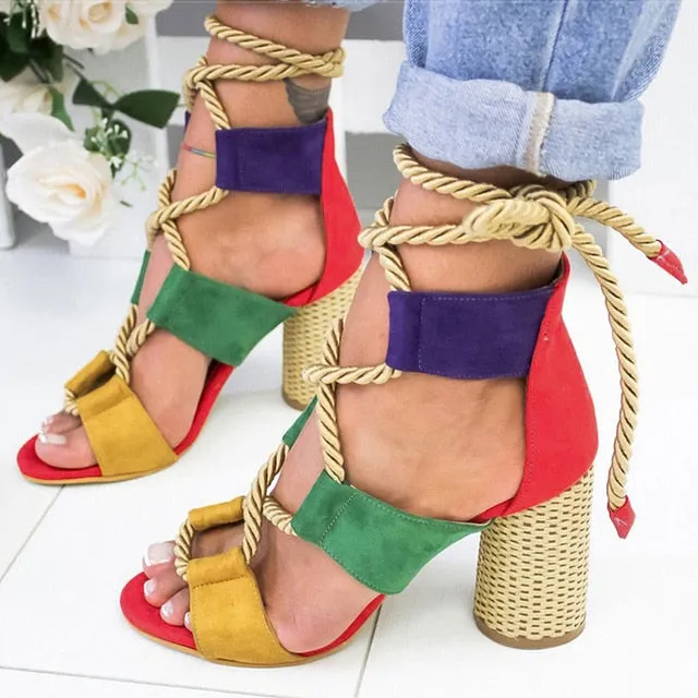 Women Pumps Lace Up High Heels Women Gladiator Sandals For Party