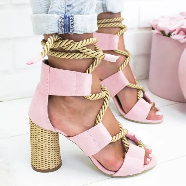 Women Pumps Lace Up High Heels Women Gladiator Sandals For Party