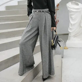 Wool Blend High Waist Wide Leg Pants