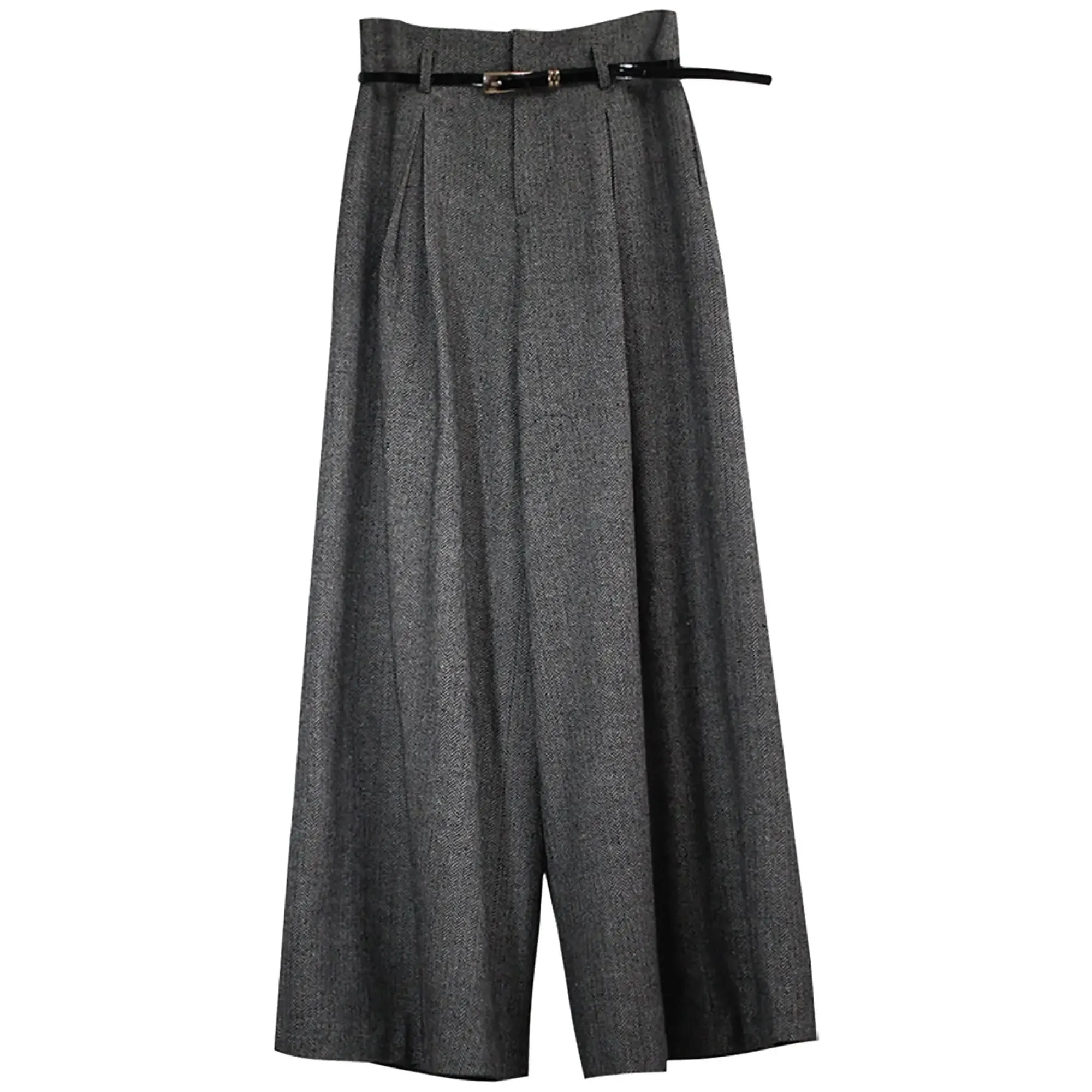 Wool Blend High Waist Wide Leg Pants